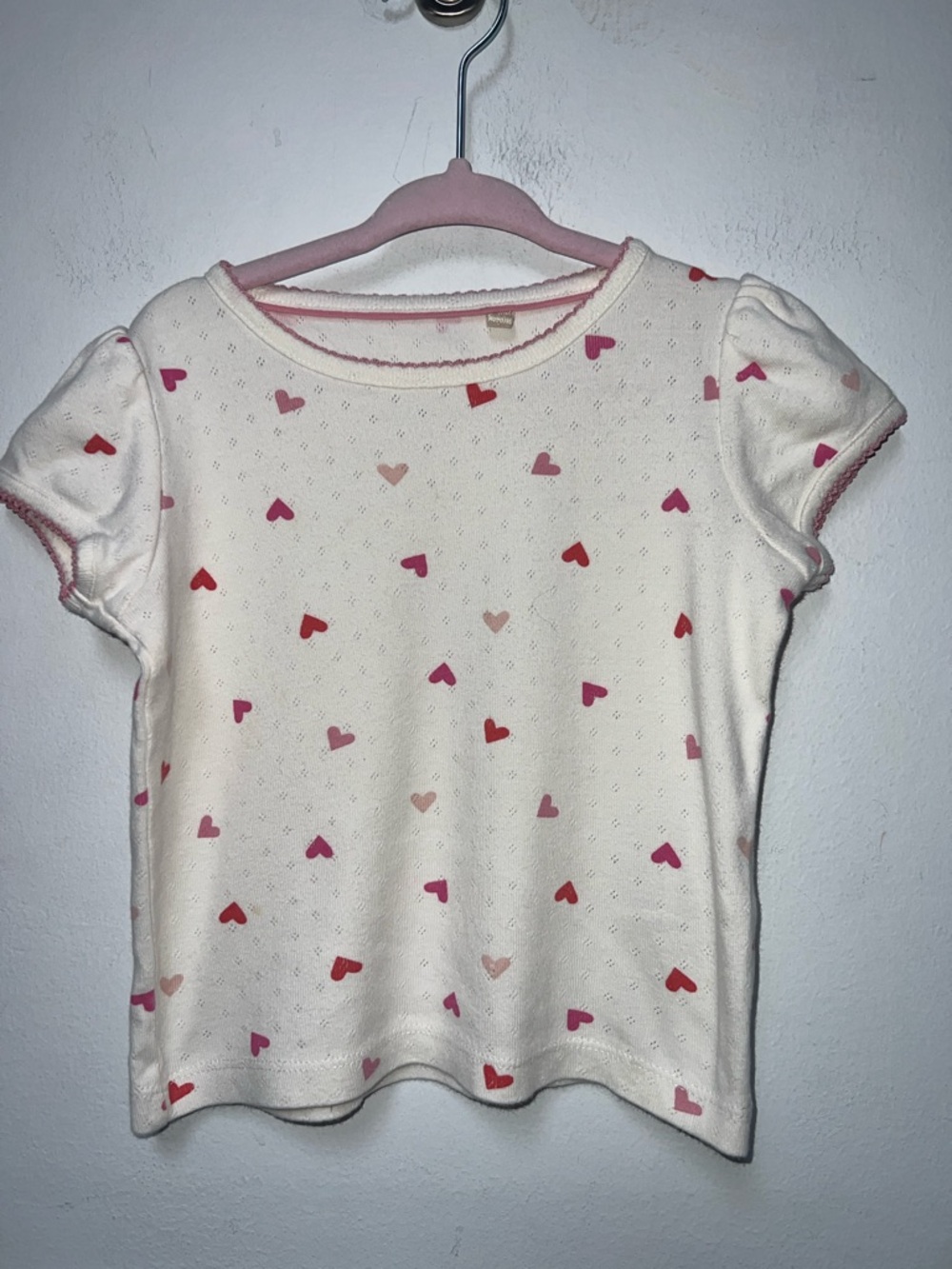 Mini Boden girls' short-sleeve pointelle t-shirt Heart Print size 3-4YRS